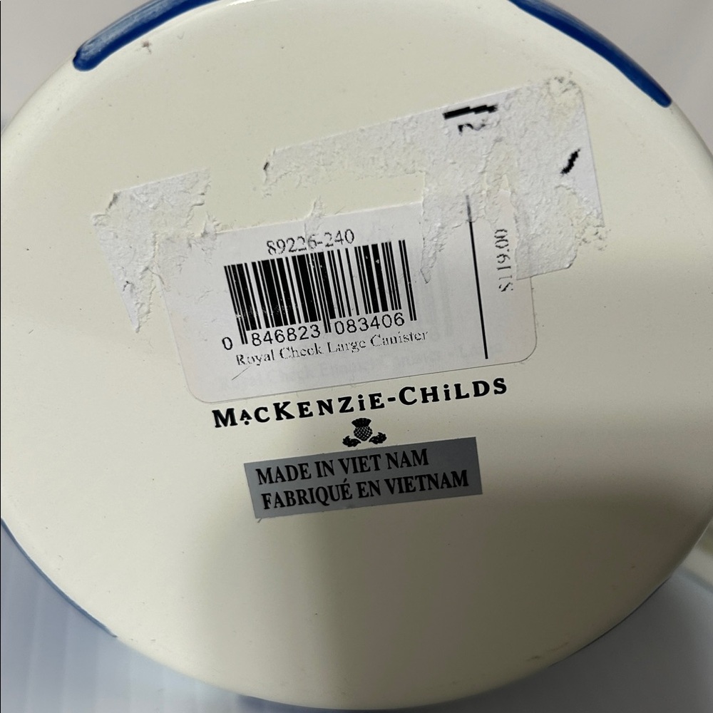 MacKenzie-Childs Royal Blue Check Large Canister Enamelware Kitchen Storage - Picture 5 of 8